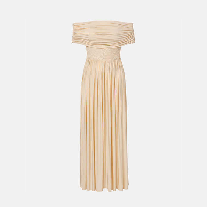 zimmermann patience draped lace off‑the‑shoulder maxi dress